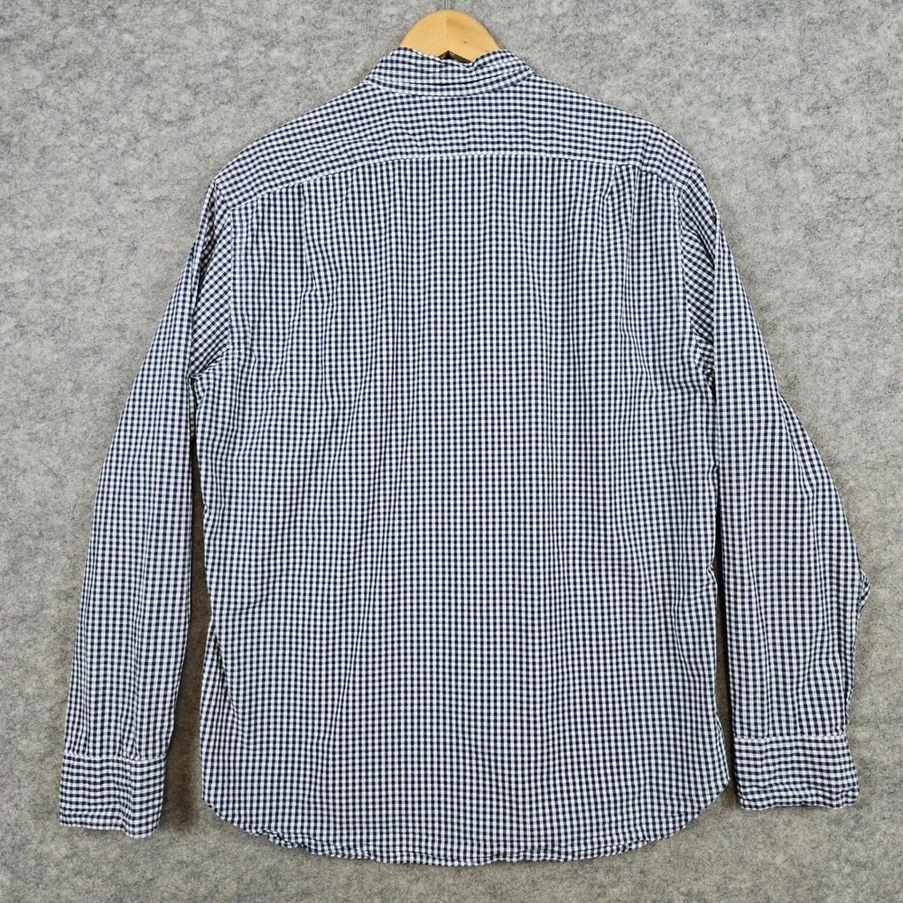 J‎ Crew Men's Navy Blue & White Checked Dress Shirt Size XL Slim Fit Flex Washed